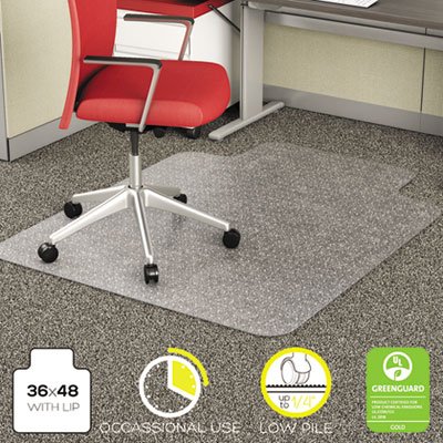 deflecto EconoMat Occasional Use Chair Mat for Low Pile, 36 x 48 w/Lip, Clear DEFCM11112