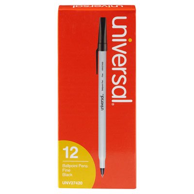 UNV27420 Economy Ballpoint Stick Oil-Based Pen, Black Ink, Fine, Dozen UNV27420