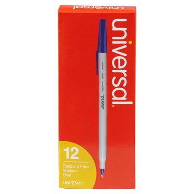 UNV27411 Economy Ballpoint Stick Oil-Based Pen, Blue Ink, Medium, Dozen UNV27411