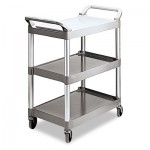 Rubbermaid Commercial FG342488PLAT Economy Plastic Cart, Three-Shelf, 18.63w x 33.63d x 37.75h, Platinum RCP342488PM