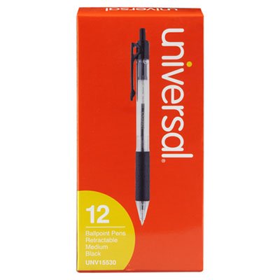 UNV189E BLK Economy Retractable Ballpoint Pen, Black Ink, Clear, 1mm, Dozen UNV15530