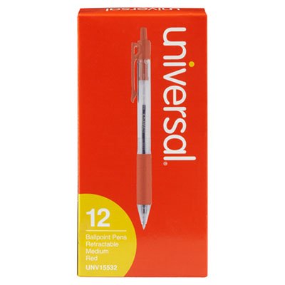 UNV189E RED Economy Retractable Ballpoint Pen, Red Ink, Clear, 1mm, Dozen UNV15532