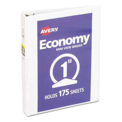 Avery Economy View Binder w/Round Rings, 8 1/2 x 5 1/2, 1" Cap, White AVE05806