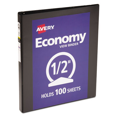 Avery Economy View Binder with Round Rings , 3 Rings, 0.5" Capacity, 11 x 8.5, Black, (5705) AVE05705