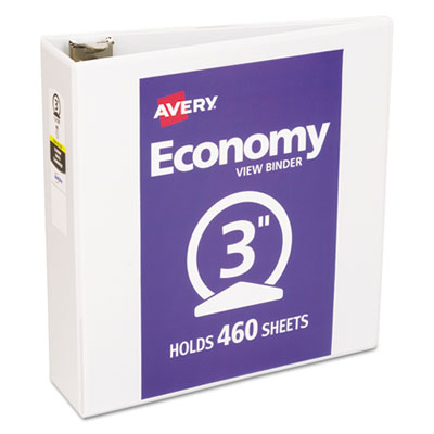 Avery Economy View Binder with Round Rings , 3 Rings, 3" Capacity, 11 x 8.5, White, (5741) AVE05741