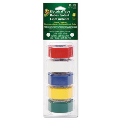 Electrical Tape, 3/4" x 12 ft, 1" Core, Assorted, 5/Pack DUC280303