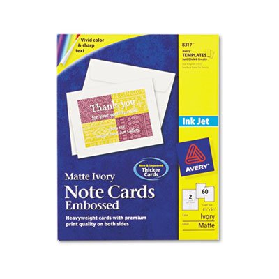 Avery Embossed Note Cards, Inkjet, 4 1/4 x 5 1/2, Matte Ivory, 60/Pk w/Envelopes AVE8317
