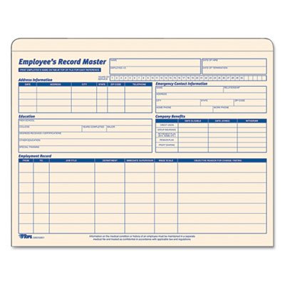 Tops Employee Record Master File Jacket, 9 1/2 x 11 3/4, 10 Point Manila, 15/Pack TOP32801