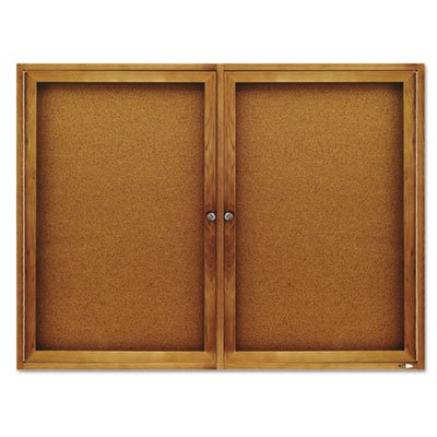 Quartet Enclosed Bulletin Board, Natural Cork/Fiberboard, 48 x 36, Oak Frame QRT364