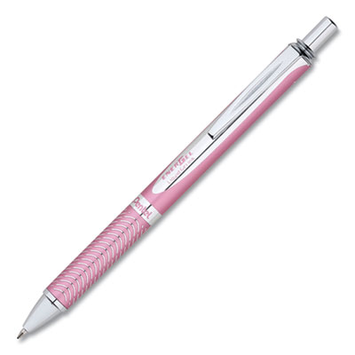 Pentel EnerGel Alloy RT Retractable Gel Pen, Medium 0.7mm, Black Ink, Pink Barrel PENBL407PA