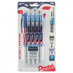 Pentel EnerGel RTX Retractable Gel Pen, 0.7 mm, Black Ink, Red/White/Blue Barrel, 5/Pack PENBL77USABP5A