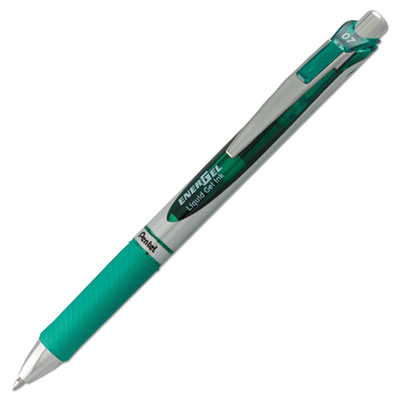 Pentel BL77D EnerGel RTX Retractable Gel Pen, Medium 0.7 mm, Green Ink, Green/Gray Barrel PENBL77D