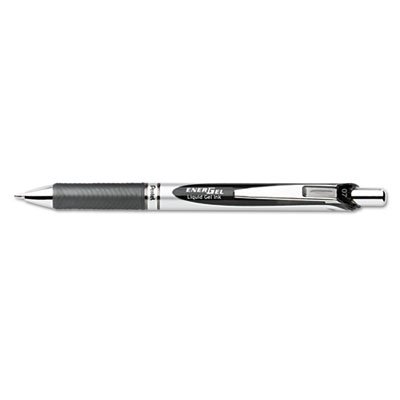 Pentel EnerGel RTX Retractable Liquid Gel Pen, .7mm, Black/Gray Barrel, Black Ink PENBL77A