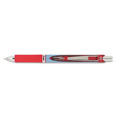 Pentel EnerGel RTX Retractable Liquid Gel Pen, .7mm, Needle, Black/Gray Barrel, Red Ink PENBLN77B