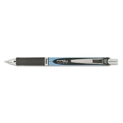 Pentel EnerGel RTX Retractable Liquid Gel Pen, .7mm, Needle, Black/Gray Brl, Black Ink PENBLN77A