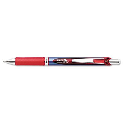 Pentel EnerGel RTX Retractable Liquid Gel Pen, .5mm, Silver/Red Barrel, Red Ink PENBLN75B