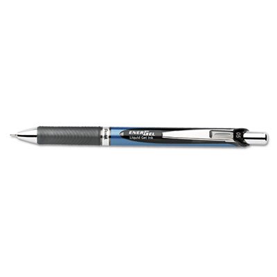 Pentel EnerGel RTX Retractable Liquid Gel Pen, .5mm, Silver/Black Barrel, Black Ink PENBLN75A