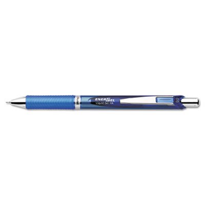Pentel EnerGel RTX Retractable Liquid Gel Pen, .5mm, Silver/Blue Barrel, Blue Ink PENBLN75C