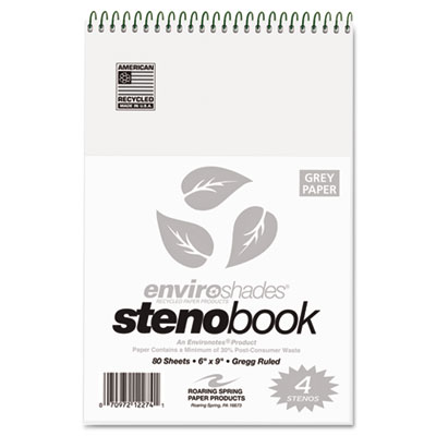 Roaring Spring Enviroshades Steno Notebook, Gregg Rule, 6 x 9, Gray, 80 Sheets, 4/Pack ROA12274