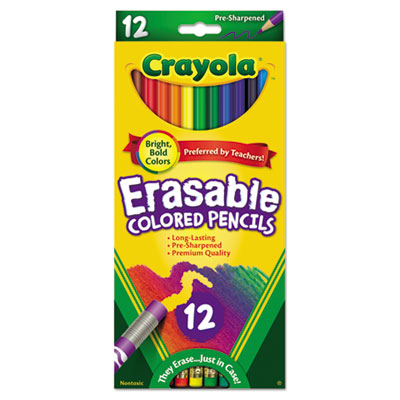 Crayola 684412 Erasable Color Pencil Set, 3.3 mm, 2B (#1), Assorted Lead/Barrel Colors, Dozen CYO684412