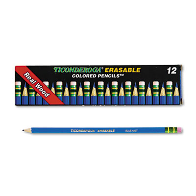 Ticonderoga Erasable Colored Pencils, 2.6 mm, Blue Lead/Barrel, Dozen DIX14209