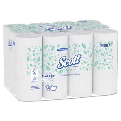 Scott Essential Coreless SRB Bathroom Tissue, Septic Safe, 2-Ply, White, 1000 Sheets/Roll, 36 Rolls/Carton KCC04007