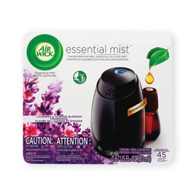 Air Wick 62338-98576 Essential Mist Starter Kit, Lavender and Almond Blossom, 0.67 oz, 4/Carton RAC98576