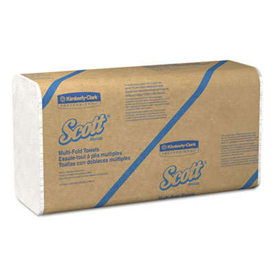 Scott Essential Multi-Fold Towels 100% Recycled, 9 1/5x9 2/5, White, 250/Pk, 16 Pk/CT KCC01807