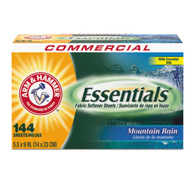 Arm & Hammer Essentials Dryer Sheets, Mountain Rain, 144 Sheets/Box, 6 Boxes/Carton CDC3320000102