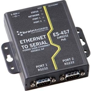 Brainboxes Ethernet 2 Port RS232 Power Over Ethernet PoE ES-457