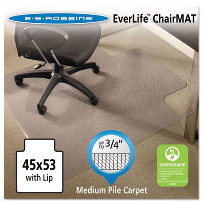 ES Robbins EverLife Chair Mats For Medium Pile Carpet With Lip, 45 x 53, Clear ESR122173