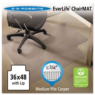 ES Robbins EverLife Chair Mats For Medium Pile Carpet With Lip, 36 x 48, Clear ESR122073