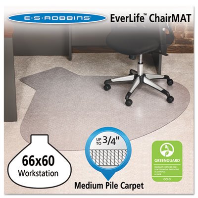 ES Robbins EverLife Chair Mats For Medium Pile Carpet, Contour, 66 x 60, Clear ESR122775