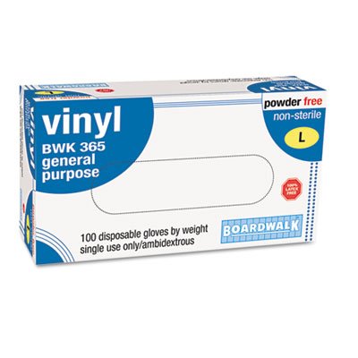 8608L Exam Vinyl Gloves, Powder/Latex-Free, 2 3/5 mil, Large, Clear, 100/Box BWK365LBX