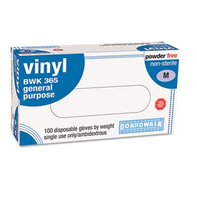 8608M Exam Vinyl Gloves, Powder/Latex-Free, 2 3/5 mil, Medium, Clear, 100/Box BWK365MBX