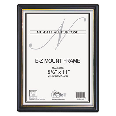 NuDell EZ Mount Document Frame with Trim Accent and Plastic Face, Plastic, 8.5 x 11 Insert, Black/Gold NUD11880