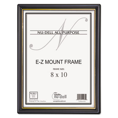 NuDell EZ Mount Document Frame with Trim Accent and Plastic Face, Plastic, 8 x 10, Black/Gold NUD11800