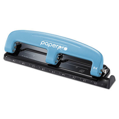 Bostitch EZ Squeeze Three-Hole Punch, 12-Sheet Capacity, Blue/Black ACI2103