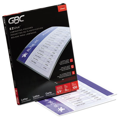 GBC 3745003F EZUse Thermal Laminating Pouches, 3 mil, 9" x 11.5", Gloss Clear, 100/Box GBC3745003