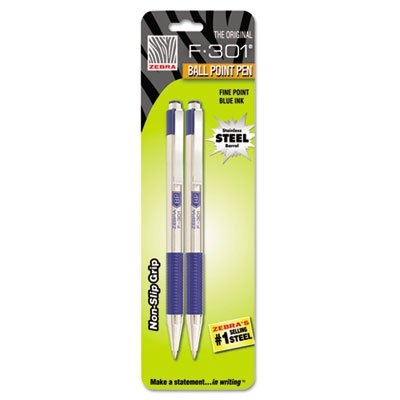 Zebra F-301 Retractable Ballpoint Pen, Blue In, Fine, 2/Pack ZEB27122