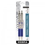 Zebra F-402 Retractable Ballpoint Pen, 0.7mm, Blue Ink, Stainless Steel/Blue Barrel, 2/Pack ZEB29222