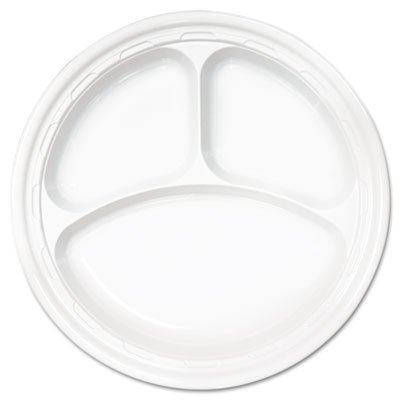Dart Famous Service Plastic Dinnerware, Plate, 3-Comp, 10 1/4" dia, White, 500/Carton DCC10CPWF