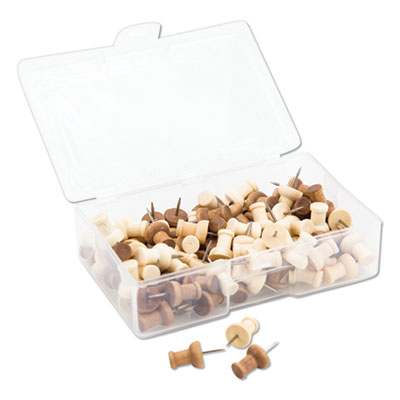 U Brands 3085U06-24 Fashion Push Pins, Wood, Assorted, 3/8", 100/Pack UBR3085U0624