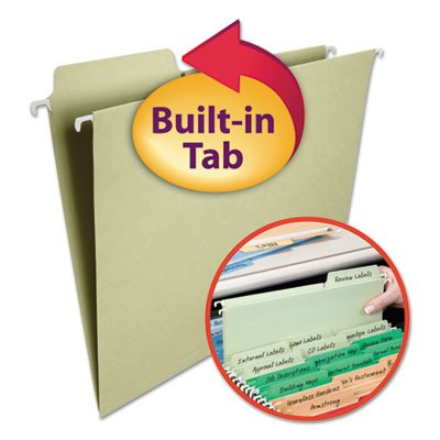 Smead FasTab Hanging File Folders, 1/3 Tab, Letter, Moss Green, 20/Box SMD64082