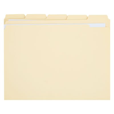 UNV16115 File Folders, 1/5 Cut Assorted, Two-Ply Top Tab, Letter, Manila, 100/Box UNV16115