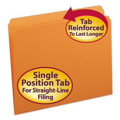 Smead File Folders, Straight Cut, Reinforced Top Tab, Letter, Orange, 100/Box SMD12510