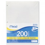 Mead Filler Paper, 15lb, College Rule, 11 x 8 1/2, White, 200 Sheets MEA17208