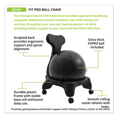 Champion Sports FitPro Ball Chair, Gray/Gray, Gray Base CSIBCHX