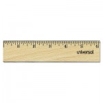 UNV59021 Flat Wood Ruler w/Double Metal Edge, 12", Clear Lacquer Finish UNV59021