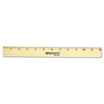 Westcott Flat Wood Ruler w/Two Double Brass Edges, 12", Clear Lacquer Finish ACM05221